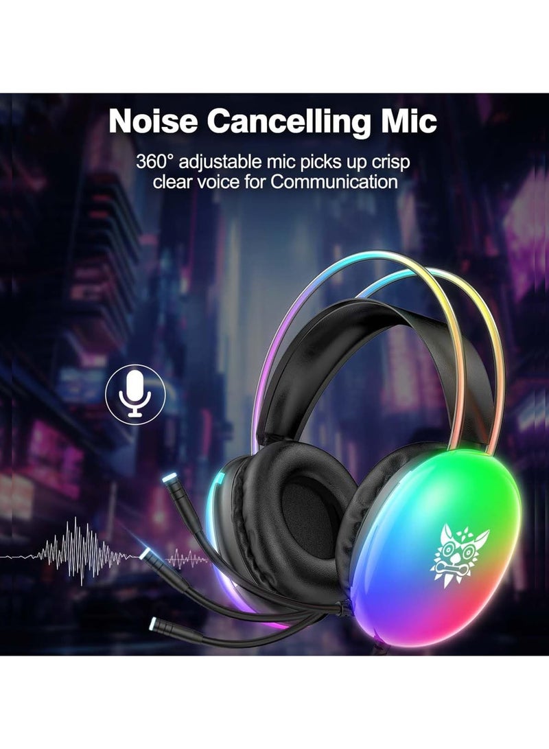 Onikuma X25 Gaming Headset with Microphone, RGB Gradient Dynamic Lighting, PC Wired Lightweight Gaming Headphones for PS4/PS5/Laptop/MAC, 3.5mm Audio Over Ear Headphone, Stereo Surround Sound - Image 3