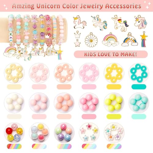 Hedrix Bracelet Kit for Girls - DIY Jewelry Making Set with Charms & Colorful Beads, Letter Beads with Unicorn Pendants Gift for Kids, Crystal Star Flower Hair Beads Set for DIY Jewellery Crafts (Unicorn Bead Kit, Multicolor) - Image 2