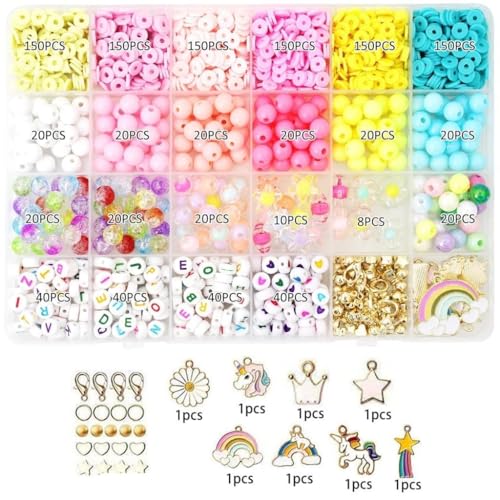 Hedrix Bracelet Kit for Girls - DIY Jewelry Making Set with Charms & Colorful Beads, Letter Beads with Unicorn Pendants Gift for Kids, Crystal Star Flower Hair Beads Set for DIY Jewellery Crafts (Unicorn Bead Kit, Multicolor) - Image 3