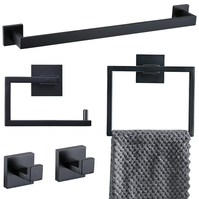 YACVCL 5 Pieces Black Bathroom Accessorie Set 236 Inch Towel Bar SetSUS304Stainless Steel Bathroom Hardware SetWall Mounted Towel Holder Set for Bathroom