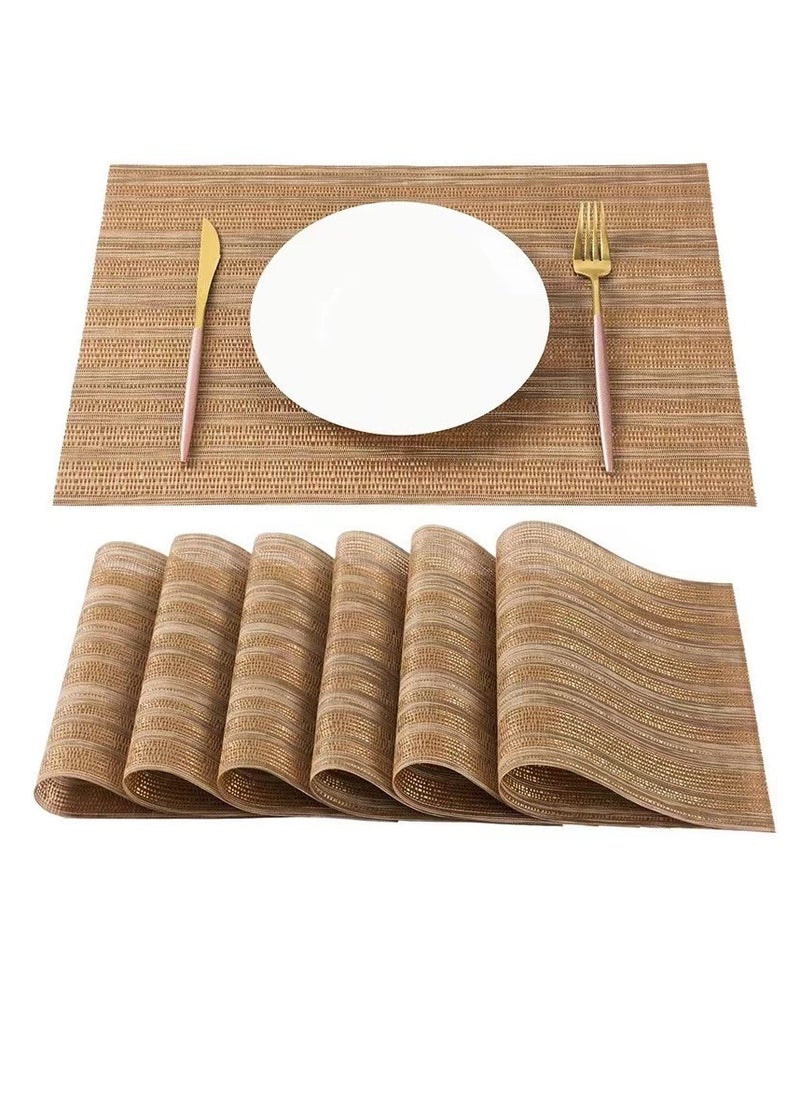 Laseta 6 PCS  Service Mat,Placemats,Table Place Mats for Kitchen Dining, Heat-Resistant Anti-Skid Stain Washable PVC Table Mats, Easy to Cleaning Woven Vinyl Dinner Mats ,GOLD , 6 Pack 30*45CM  - Image 1