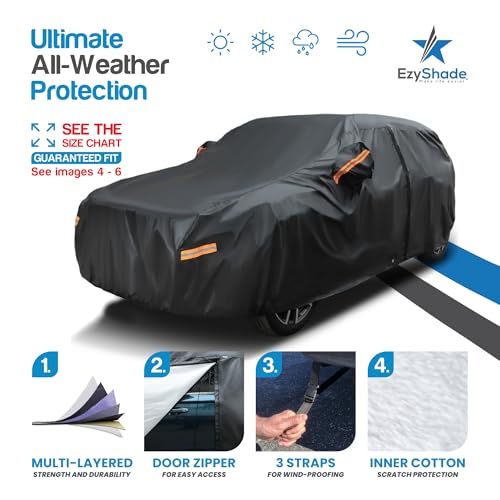 EzyShade 10-Layer SUV Car Cover Waterproof All Weather. See Vehicle Size-Chart for Accurate Fit. Outdoor Full Exterior Covers for Automobiles Heavy Duty Jeep Rav4 CRV. Black, Size S6 (See SizeChart) - Image 2
