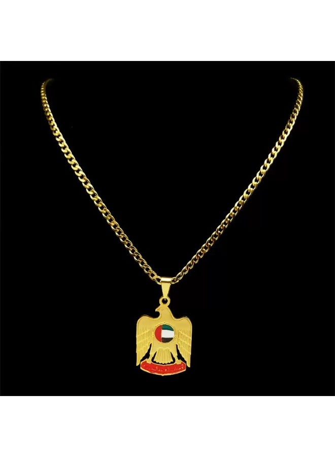 United Arab Emirates Flag Eagle Necklace – Gold Color Stainless Steel Pendant Chain Jewelry - Image 1