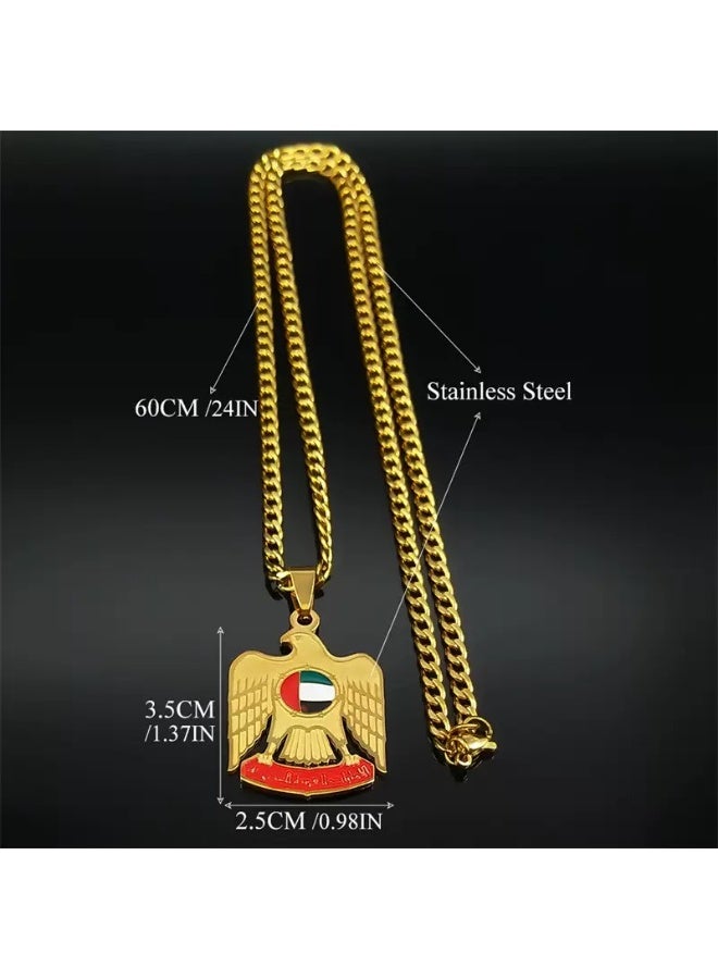 United Arab Emirates Flag Eagle Necklace – Gold Color Stainless Steel Pendant Chain Jewelry - Image 4