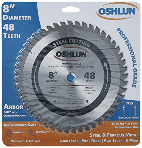 OSHLUN شفرة منشار أوشلون SBF-080048 بقطر 8 إنش و48 سنًا TCG مع محور 5/8 إنش (ضربة الماس) للصلب اللين والمعادن الحديدية - Image 4