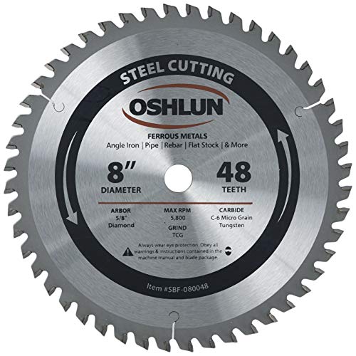 OSHLUN شفرة منشار أوشلون SBF-080048 بقطر 8 إنش و48 سنًا TCG مع محور 5/8 إنش (ضربة الماس) للصلب اللين والمعادن الحديدية - Image 1