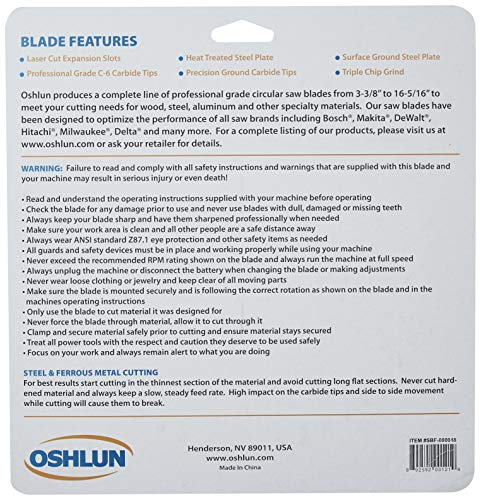 OSHLUN شفرة منشار أوشلون SBF-080048 بقطر 8 إنش و48 سنًا TCG مع محور 5/8 إنش (ضربة الماس) للصلب اللين والمعادن الحديدية - Image 5