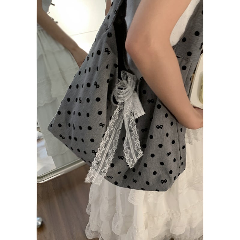 Casual Large Capacity Canvas Bag Women'S Bag Fashion Polka Point Shoulder Bag All-Match Commuter Tote Bag - Image 1