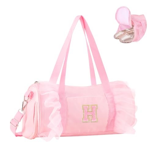 Iqimott Personalized Initial Dance Bag for Girls 69 Medium Lace Gym Sport Yoga Cheer Dance Bags Gift for Teen Girls Cute Letter Kids Ballet Bag Toddler Travel Duffel Tote with Adjustable StrapsPinkH - Image 1