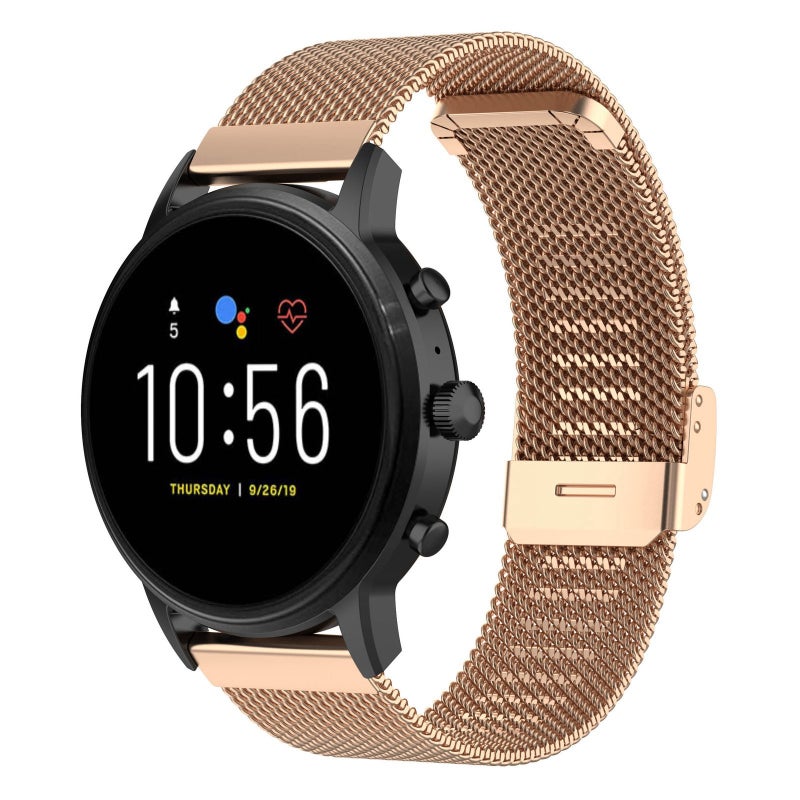 إيروريكس سوار ساعة شبكي معدني مقاس 22 مم لساعات Fossil Gen 5 Carlyle / Gen 5 Julianna / Gen 5 Garrett / Gen 5 Carlyle Hr (ذهبي وردي) - Image 1