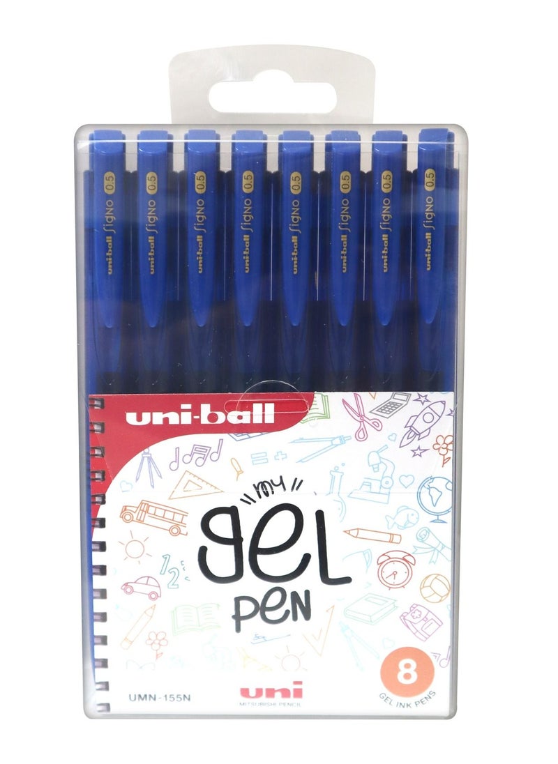 Uniball قلم حبر جل سيجنو مكون من 8 قطع قابل للسحب برأس 0.5 مم، حبر أزرق 