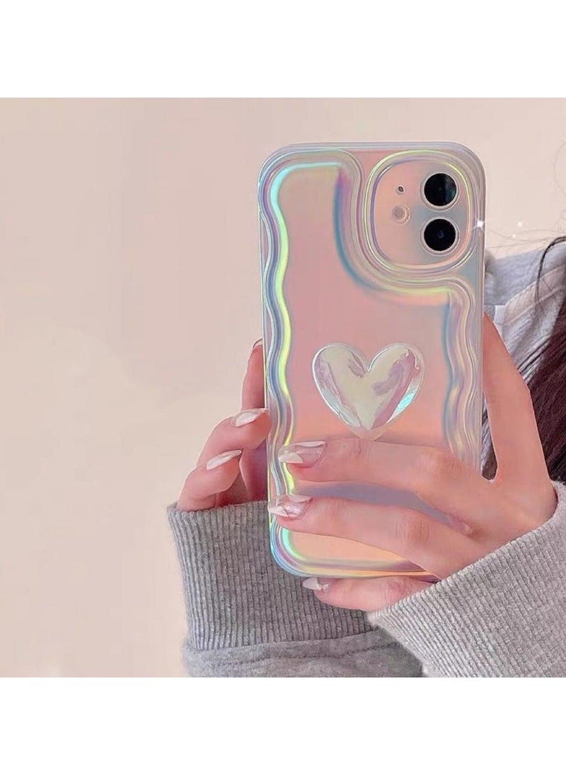 Miluraining - Phone Case for iPhone 14 Pro Max, shine Laser mobile phone case with 3D heart shape decoration, Case Compatible with iPhone 14 Pro Max, silicone material Anti-Scratch Phone Fashion Cover Women Girls - Image 1