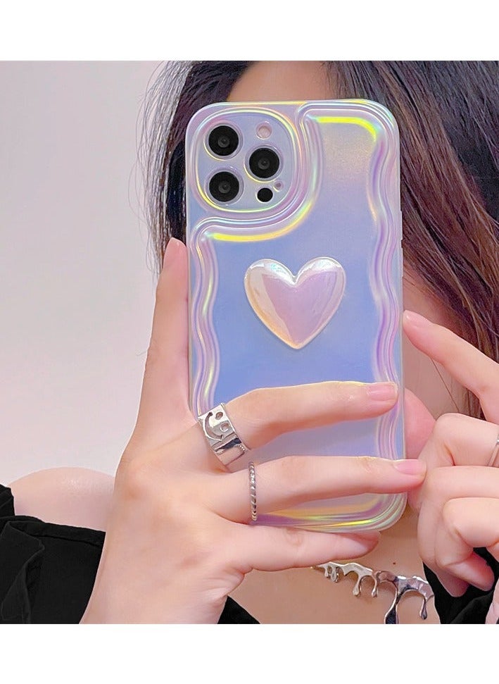 Miluraining - Phone Case for iPhone 14 Pro Max, shine Laser mobile phone case with 3D heart shape decoration, Case Compatible with iPhone 14 Pro Max, silicone material Anti-Scratch Phone Fashion Cover Women Girls - Image 1