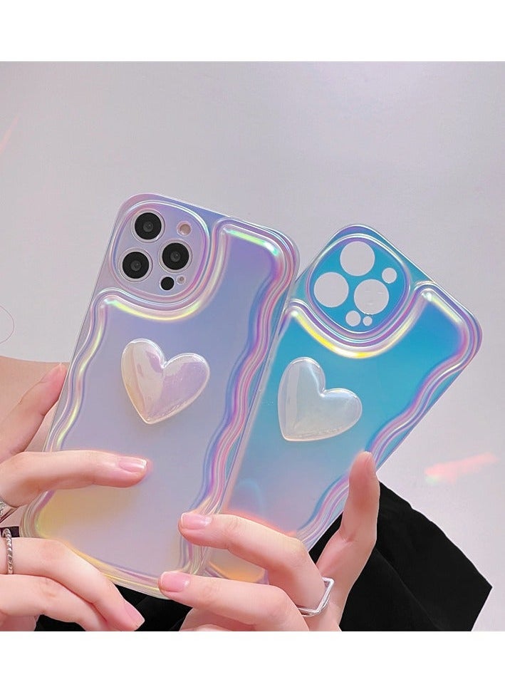 Miluraining - Phone Case for iPhone 14 Pro Max, shine Laser mobile phone case with 3D heart shape decoration, Case Compatible with iPhone 14 Pro Max, silicone material Anti-Scratch Phone Fashion Cover Women Girls - Image 1