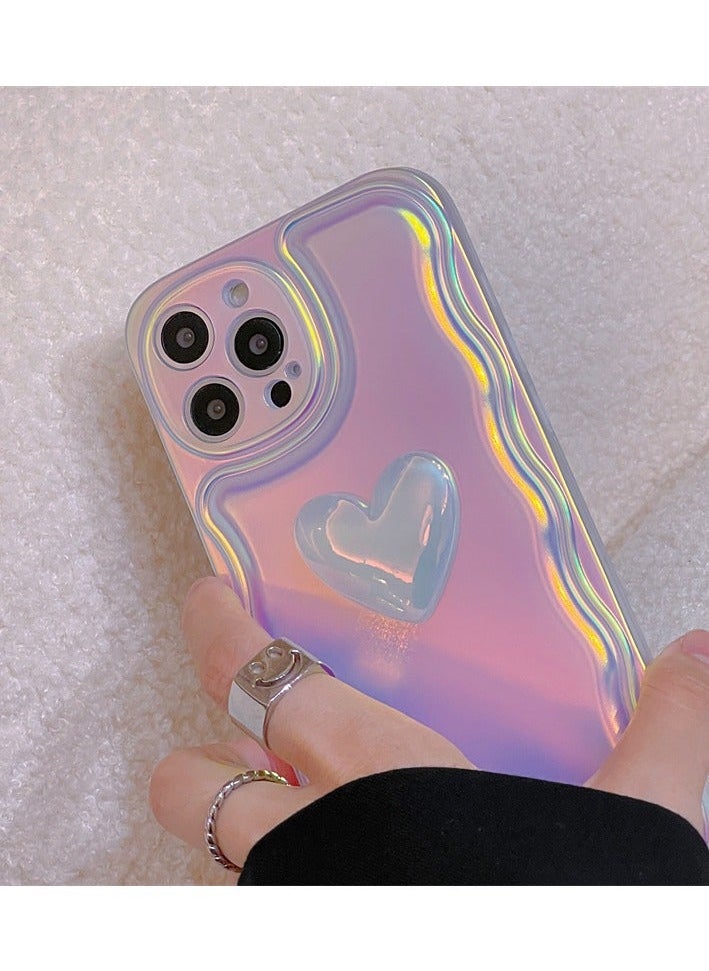 Miluraining - Phone Case for iPhone 14 Pro Max, shine Laser mobile phone case with 3D heart shape decoration, Case Compatible with iPhone 14 Pro Max, silicone material Anti-Scratch Phone Fashion Cover Women Girls - Image 1