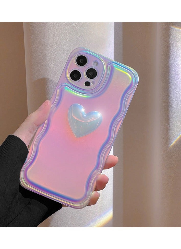 Miluraining - Phone Case for iPhone 14 Pro Max, shine Laser mobile phone case with 3D heart shape decoration, Case Compatible with iPhone 14 Pro Max, silicone material Anti-Scratch Phone Fashion Cover Women Girls - Image 1