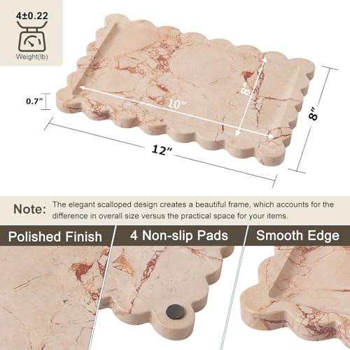 Zilukar Real Natural Scalloped Marble Tray for Bathroom, Vanity, Kitchen and Desktop, Decorative Stone Tray for Jewelry, Cosmetics, Candles, Lotion, Perfume and Home Décor (Pink, 12" x 8") - Image 2