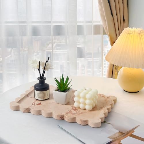 Zilukar Real Natural Scalloped Marble Tray for Bathroom, Vanity, Kitchen and Desktop, Decorative Stone Tray for Jewelry, Cosmetics, Candles, Lotion, Perfume and Home Décor (Pink, 12" x 8") - Image 4