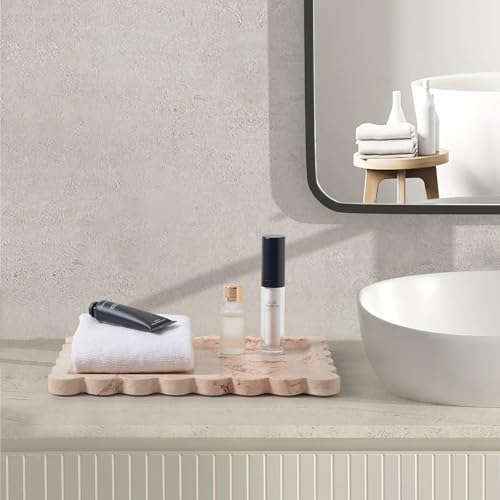Zilukar Real Natural Scalloped Marble Tray for Bathroom, Vanity, Kitchen and Desktop, Decorative Stone Tray for Jewelry, Cosmetics, Candles, Lotion, Perfume and Home Décor (Pink, 12" x 8") - Image 3