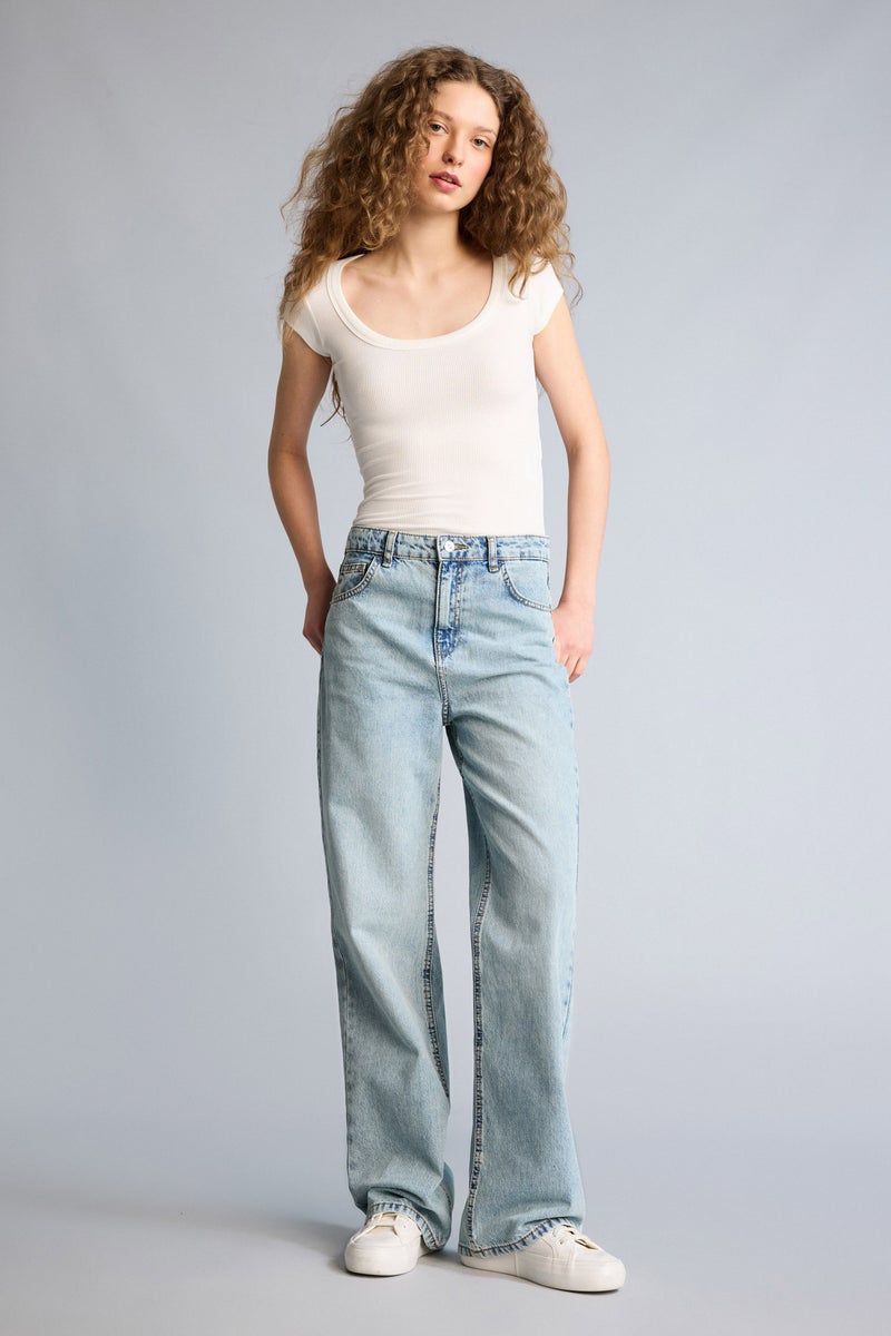 DeFacto Blue Woman 90's Wide Leg High Waist Long Jeans Casual - Image 2