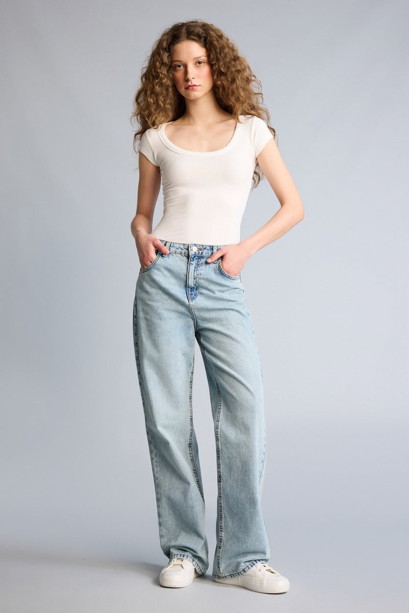 DeFacto Blue Woman 90's Wide Leg High Waist Long Jeans Casual - Image 1