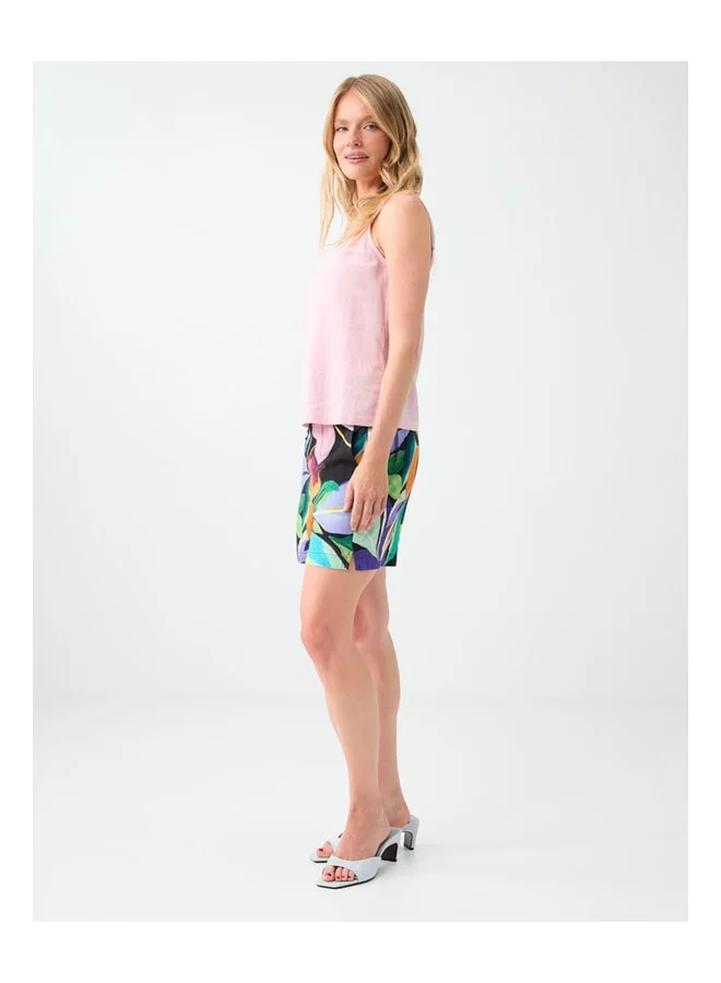 Jimmy Key Black Floral Pattern Waist Elastic Knitted Shorts.