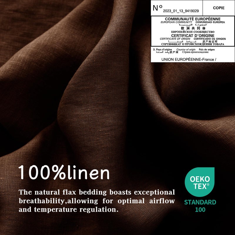 Everly 100% Pure Linen Duvet Cover Set Queen Size 90X90Inch 3Pcs (1 Duvet Cover 2 Pillowcases) Soft And Breathable For All Season With Coconut Button Closure  Suitable For Hot Sleepers-Chocolate - Image 3