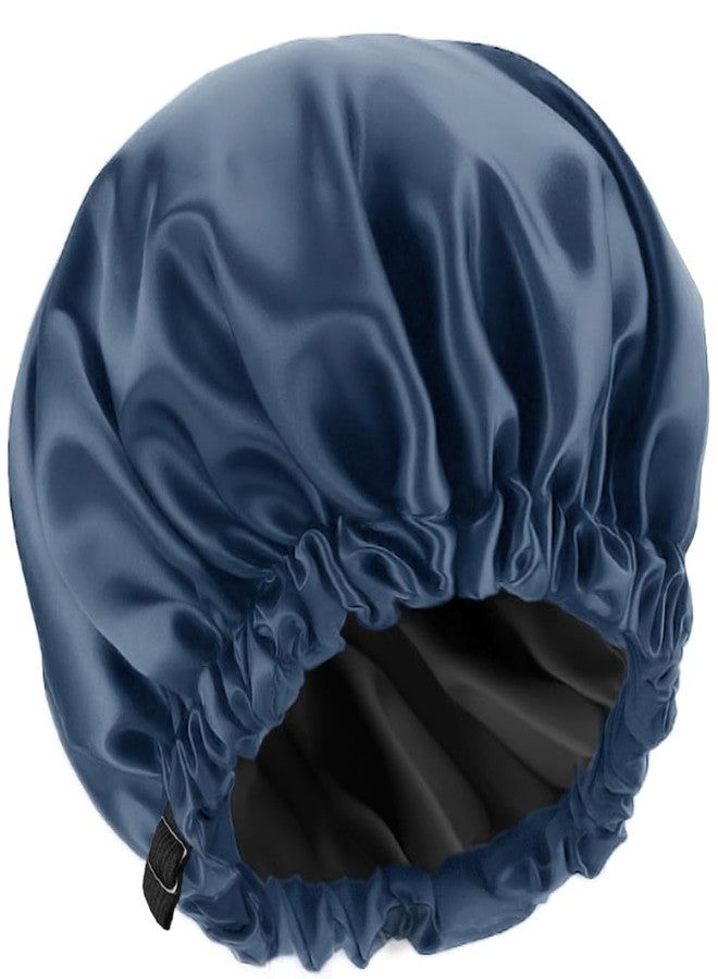 Amamba Shower Cap,100% Real Satin Lined Shower Caps,Extra Large Shower Cap for Women Reusable Waterproof,Adjustable Size&Long Hair Bath Caps - Image 1