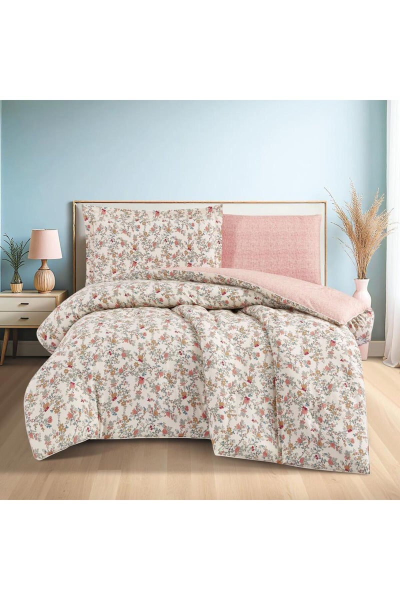 ميلين طقم مفرش سرير صيفي مفرد ونص قطن 100% - 4 قطع – يناسب سرير بمقاس 200x120 - نولين -كريمي - زهري - Image 3