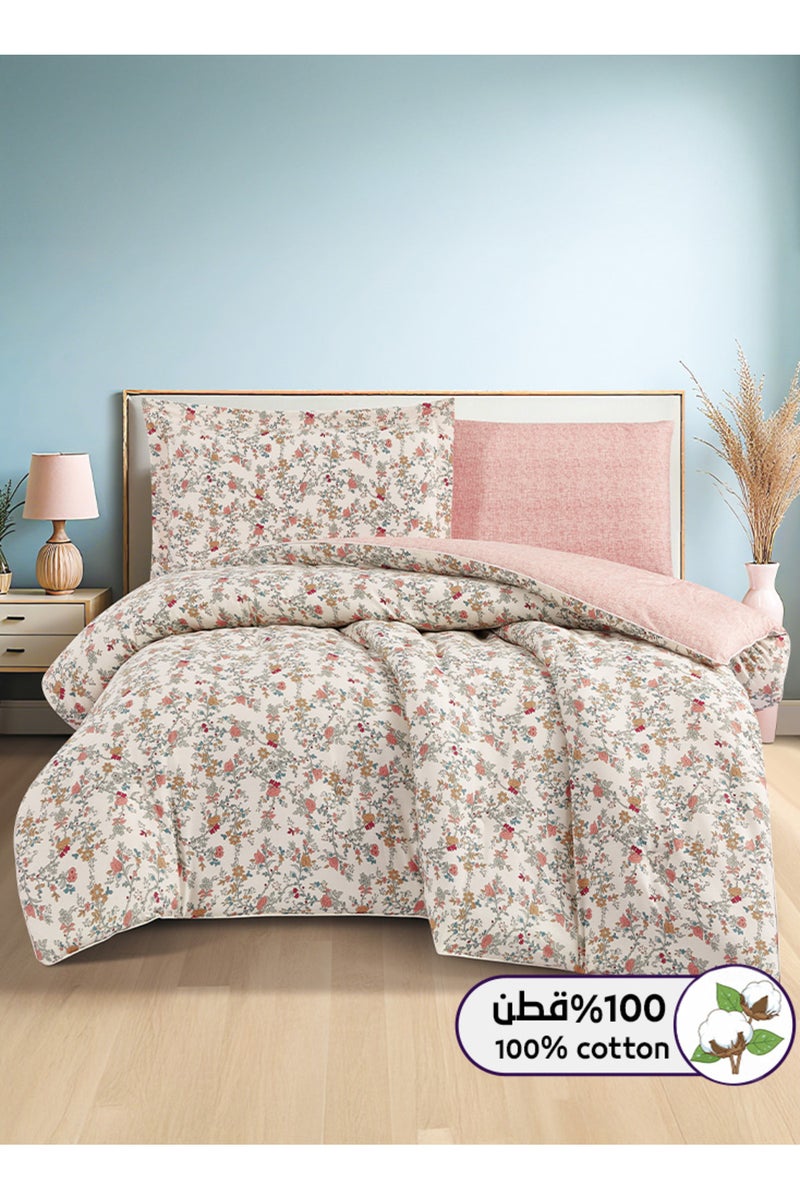 ميلين طقم مفرش سرير صيفي مفرد ونص قطن 100% - 4 قطع – يناسب سرير بمقاس 200x120 - نولين -كريمي - زهري - Image 1