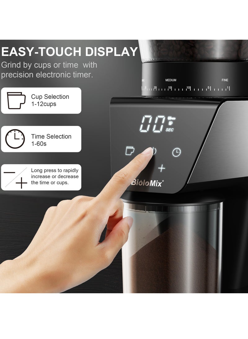 Biolomix 12-Cups Electric Coffee Grinder with 30 Gears Precise Settin, 2-in-1 Stainless Steel Coffee Grinder, LCD Screen and Large Capacity for Turkish/Espresso/Mocha/Drip/Pour Over/French Press  - Image 3