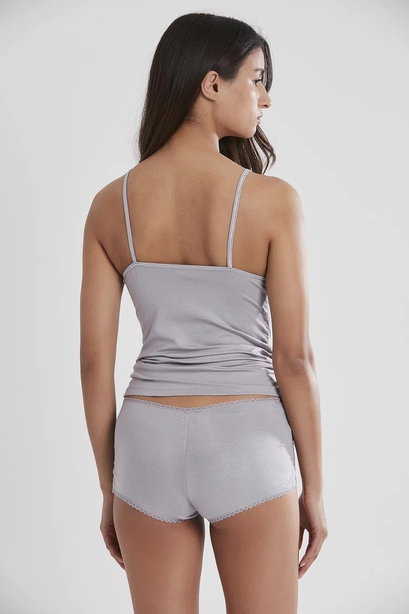 بيير كاردان 332 Women's Lace Combed Cotton Singlet Panties Camisole Set - Royal