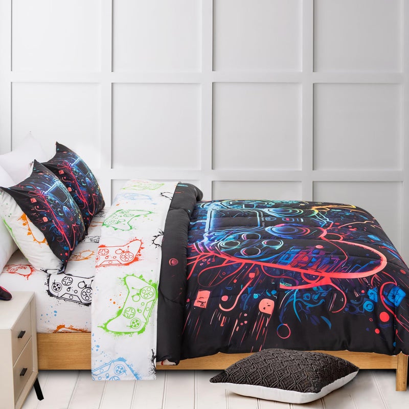 A Nice Night Boys Full Size 5-Piece Game Console Comforter Set, for Kids Teen 3D Colorful Background Space Universe Gamepad Gaming Printed Matching Sheet Sets - Image 5