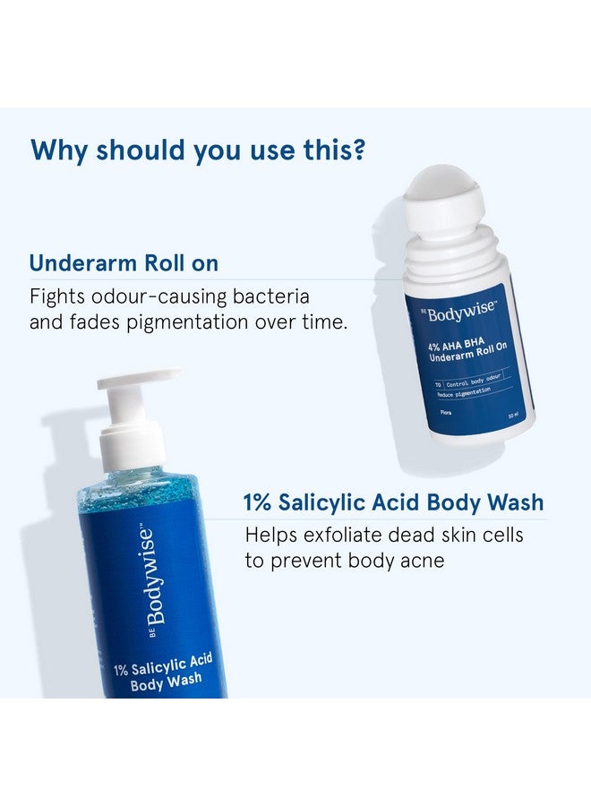 Be Bodywise 1% Salicylic Acid Body Wash (250ml) & 4% Underarm Roll on (50ml) | 2% Lactic Acid, 1% Mandelic Acid | Prevents Body Acne, Odour & Pigmentation | Suitable for Sensitive Skin - Image 2