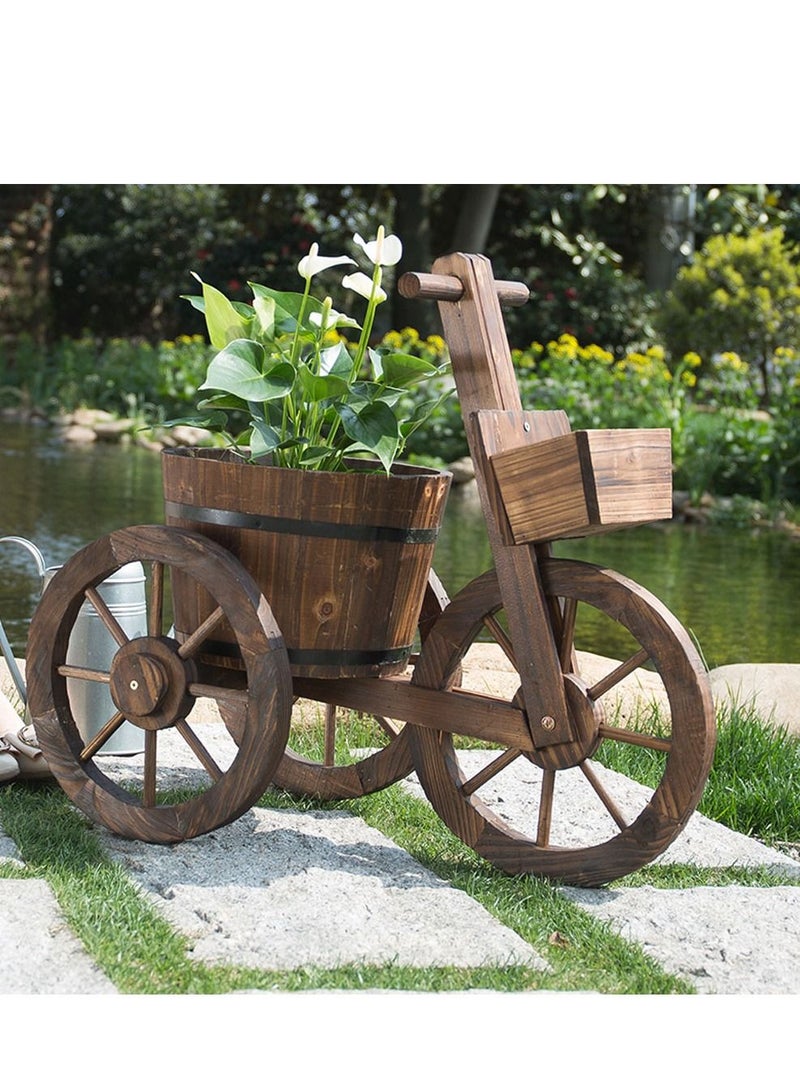 LINGWEI Wooden Flower Pot Tricycle Shaped Flower Pot Vase Flowers Planter Plant Pots Garden Decoration Items Wooden Decorative Basket Flower Bucket Fleshy Display Shelving Stand - Image 1