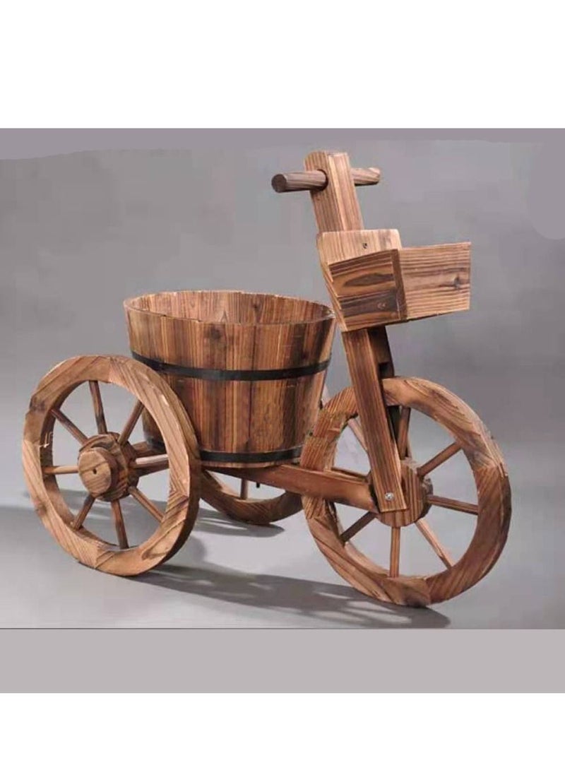 LINGWEI Wooden Flower Pot Tricycle Shaped Flower Pot Vase Flowers Planter Plant Pots Garden Decoration Items Wooden Decorative Basket Flower Bucket Fleshy Display Shelving Stand - Image 5