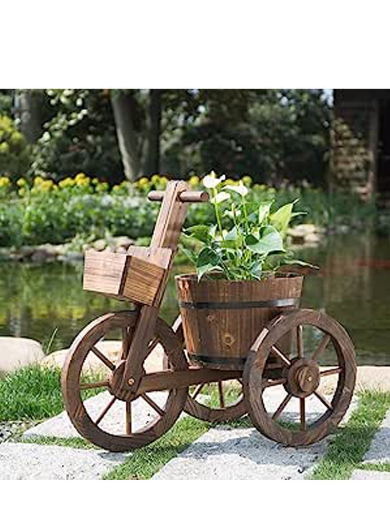 LINGWEI Wooden Flower Pot Tricycle Shaped Flower Pot Vase Flowers Planter Plant Pots Garden Decoration Items Wooden Decorative Basket Flower Bucket Fleshy Display Shelving Stand - Image 2