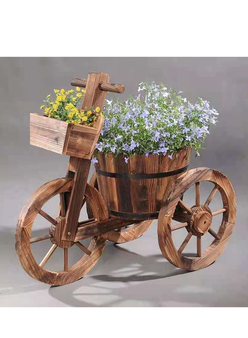 LINGWEI Wooden Flower Pot Tricycle Shaped Flower Pot Vase Flowers Planter Plant Pots Garden Decoration Items Wooden Decorative Basket Flower Bucket Fleshy Display Shelving Stand - Image 4