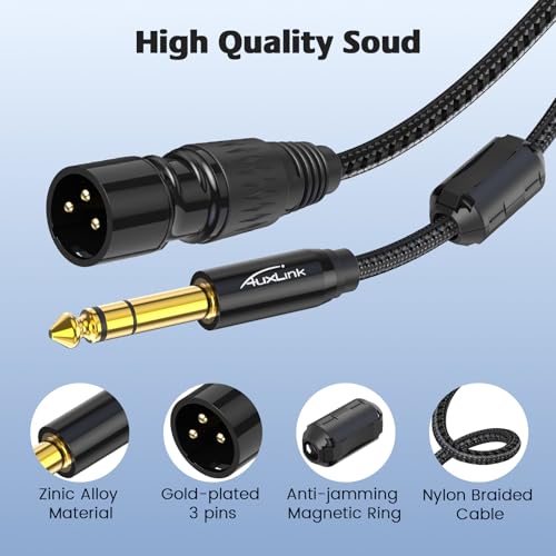 AuxLink XLR Male to 1/4, TRS to 6.35mm 6ft 2Packs Gold-Plated Connectors Nylon Braided, Quarter Inch to XLR Male Cable for Speakers, Mixers, Amplifiers - Image 4