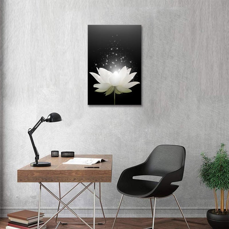 YIOZHAOFH Canvas Prints Wall Art Lotus Floral Blossom Pictures for Modern Wall Decor Artwork Spirtual Meditation Prints on Canvas Wall Decor for Yoga Room Framed (12x16inch)  - Image 1