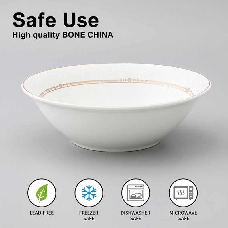 Shallow ISLA New Bone China Bowl 23 cm  Large White Serving Bowl for Salads & Sharing, Elegant Tableware for Daily Use, Brunch, Ramadan, Eid, Diwali & Gifting - Image 4