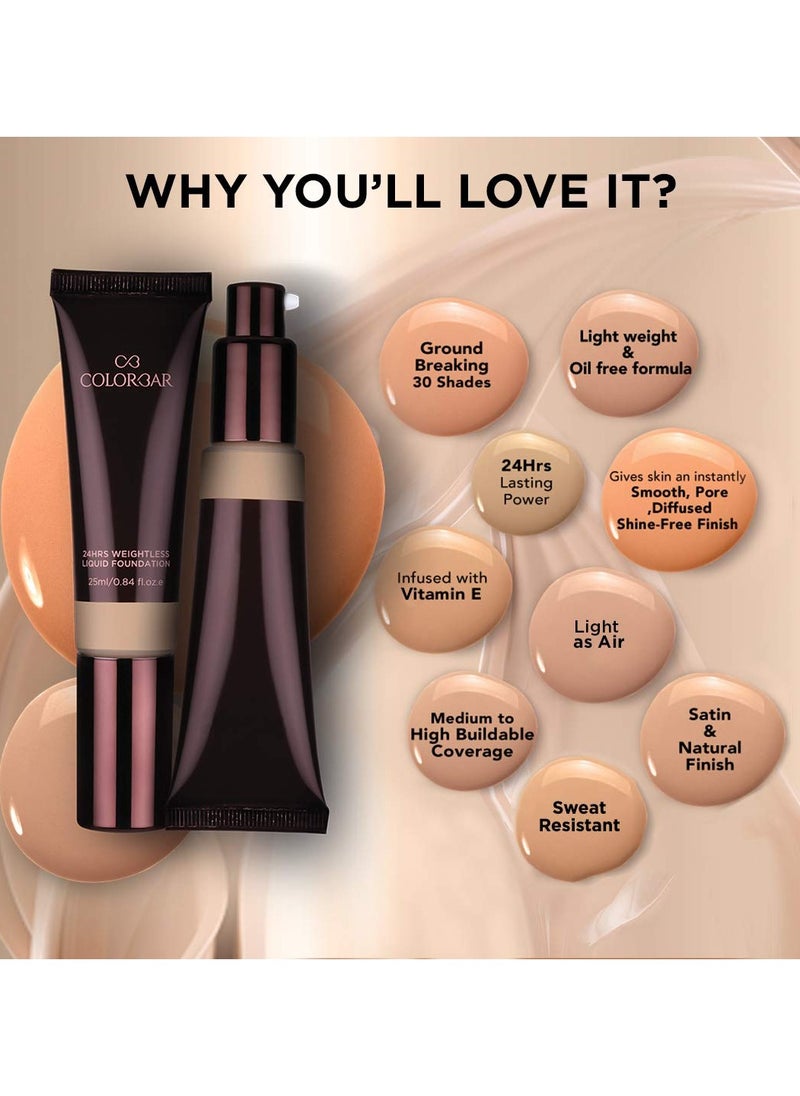 Colorbar Cosmetics 24Hrs Weightless Liquid Foundation FW 23 25ml Lightweight Oil Free Satin Natural Finish Sweat Resistant Fragrance Free  - Image 3