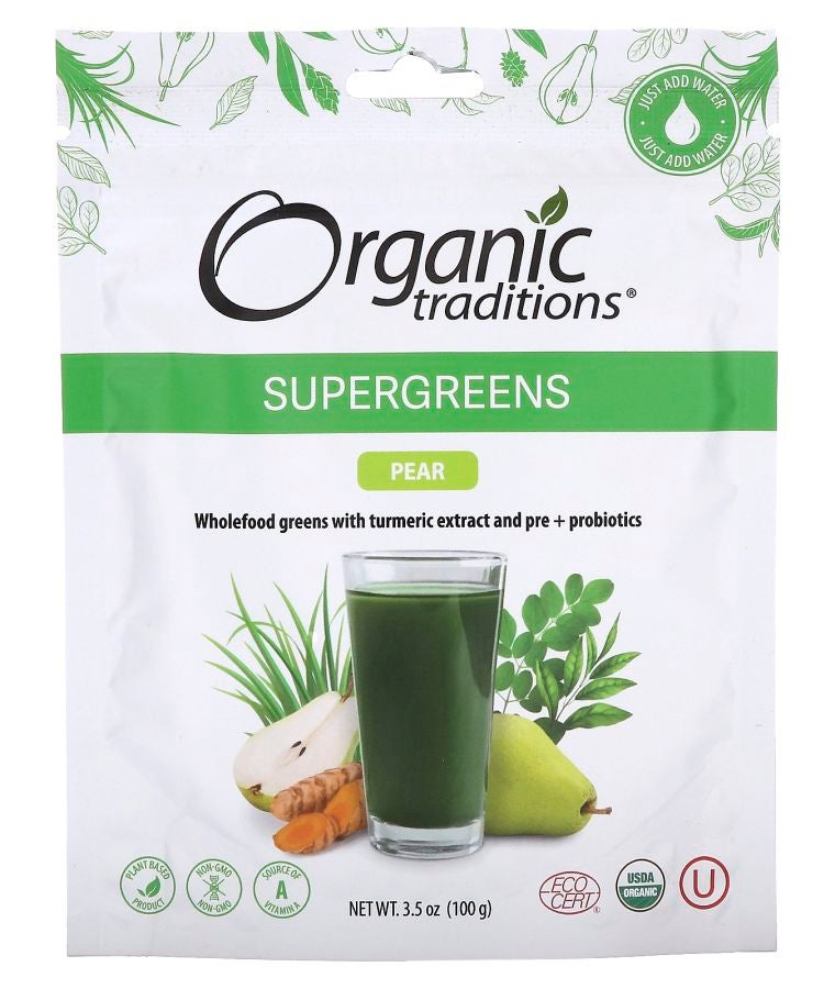 Organic Traditions Supergreens Pear 3.5 oz (100 g)