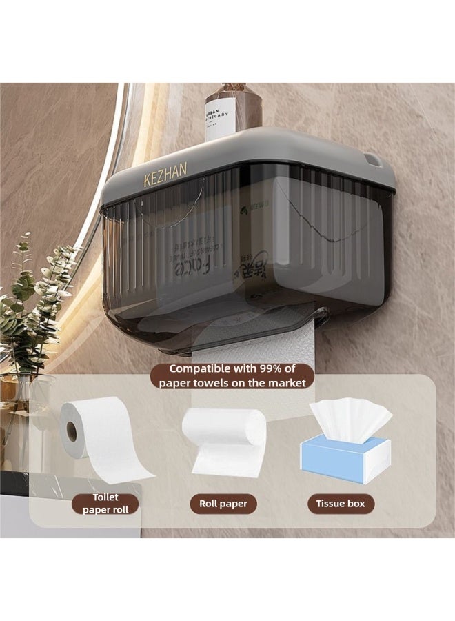 صندوق مناديل الحمام، مثبت على الحائط، مقاوم للماء والرطوبة بدون حفر، درج ورق تواليت الحمام ثنائي الاستخدام، لاصق غير قابل للترك، تصميم على الرف العلوي - Image 3