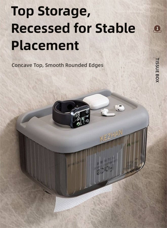 صندوق مناديل الحمام، مثبت على الحائط، مقاوم للماء والرطوبة بدون حفر، درج ورق تواليت الحمام ثنائي الاستخدام، لاصق غير قابل للترك، تصميم على الرف العلوي - Image 4