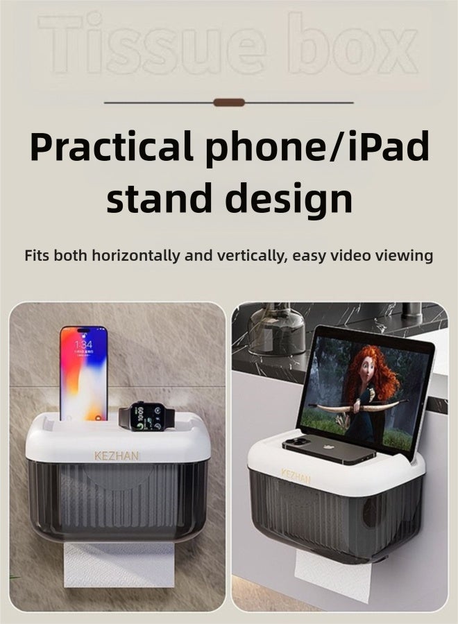 صندوق مناديل الحمام، مثبت على الحائط، مقاوم للماء والرطوبة بدون حفر، درج ورق تواليت الحمام ثنائي الاستخدام، لاصق غير قابل للترك، تصميم على الرف العلوي - Image 5