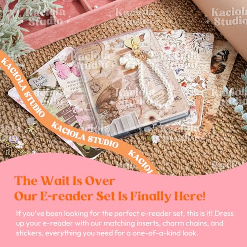KACIOLA STUDIO 8PCS Inserts Cardstock Set for E-Reader, 6 Type C Charms and 2 Chains with 50PCS Stickers for Clear Case, 6.9"x4.8" Insert for Paper White11th/12th, Gifts for Booklovers (Butterfly) - Image 2