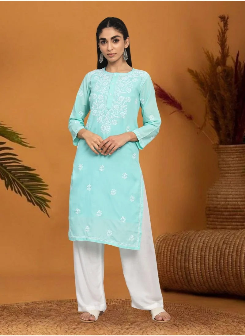 Alaya Hand Embroidered Chikankari Cotton Kurta-ALNTV115