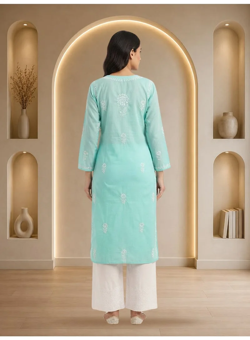 Alaya Seagreen Hand Embroidered Chikankari Cotton Kurta-ALNTV115 for Women | Best Price UAE