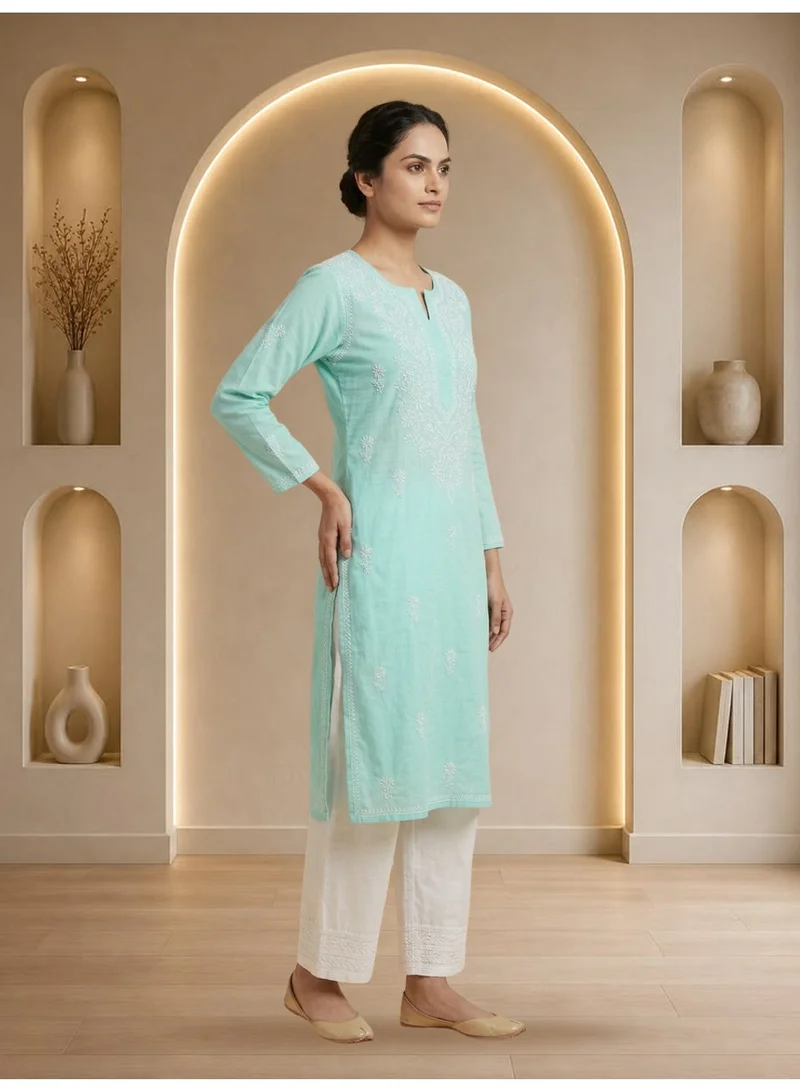 Alaya Seagreen Hand Embroidered Chikankari Cotton Kurta-ALNTV115 for Women | Best Price UAE